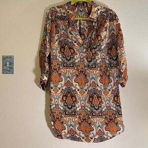 Vibrant Paisley Mini Dress in Orange and Blue